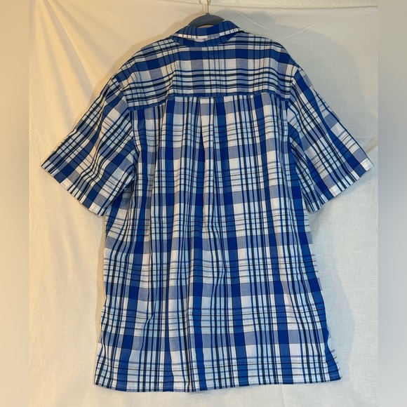 Men’s King Size brand XLT button-down short sleeve blue/white plaid shirt. EUC. - Picture 3 of 5
